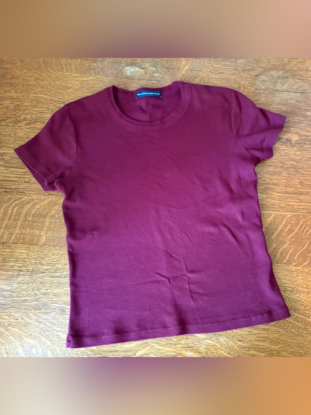Brandy Melville Burgundy Crew Neck Tee Stretch Blouse One Size 100% Cotton